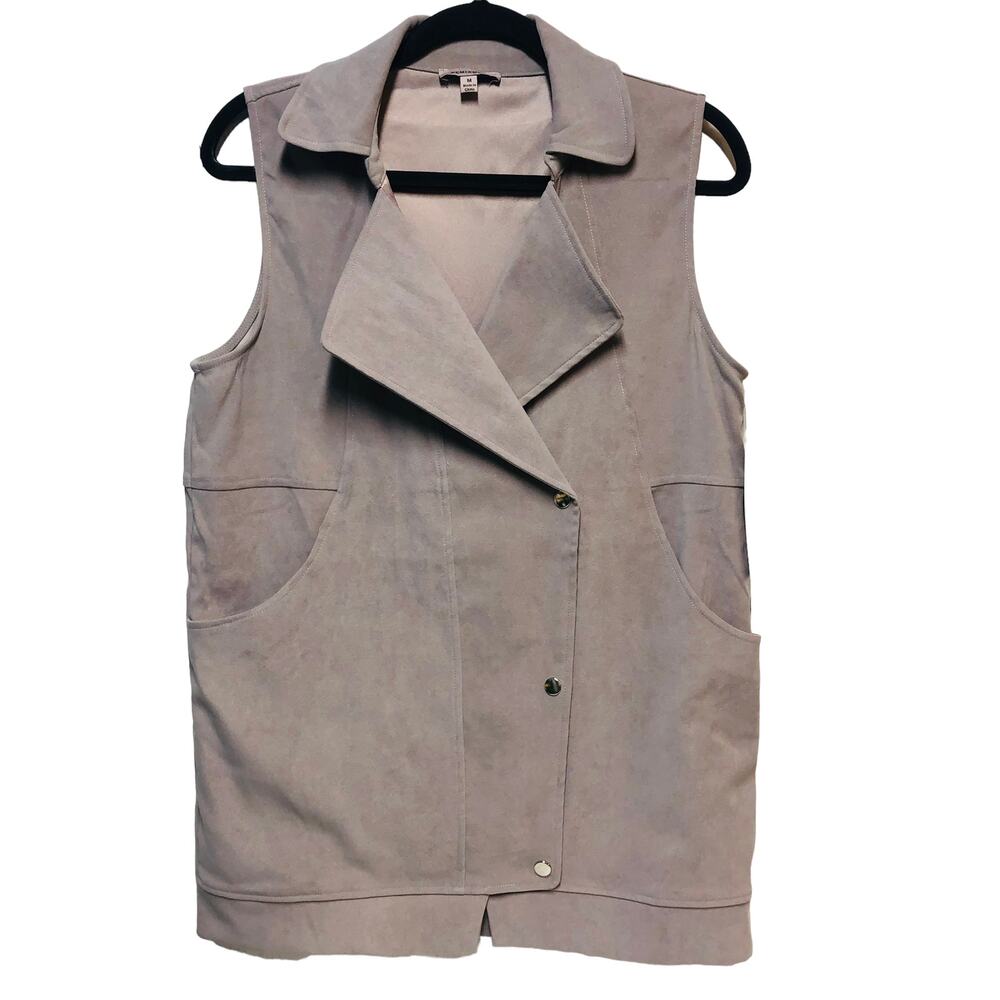 Remixmess Medium Vest Sleeveless Top Faux Suede Draped Open‎ Front Gray